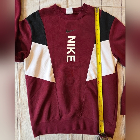 Nike Men's Size Small Hybrid Fleece Sweatshirt Burgundy White Black Swoosh - Picture 8 of 11